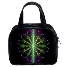 Fractal Purple Lime Pattern Classic Handbags (2 Sides) by Celenk