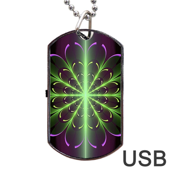 Fractal Purple Lime Pattern Dog Tag USB Flash (Two Sides)