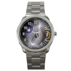 Fractal Silver Warp Pattern Sport Metal Watch by Celenk