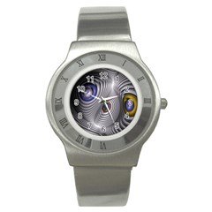 Fractal Silver Warp Pattern Stainless Steel Watch by Celenk