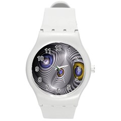 Fractal Silver Warp Pattern Round Plastic Sport Watch (m) by Celenk