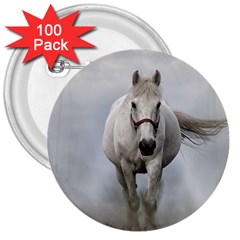 Horse Mammal White Horse Animal 3  Buttons (100 Pack)  by Celenk