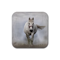 Horse Mammal White Horse Animal Rubber Coaster (square)  by Celenk