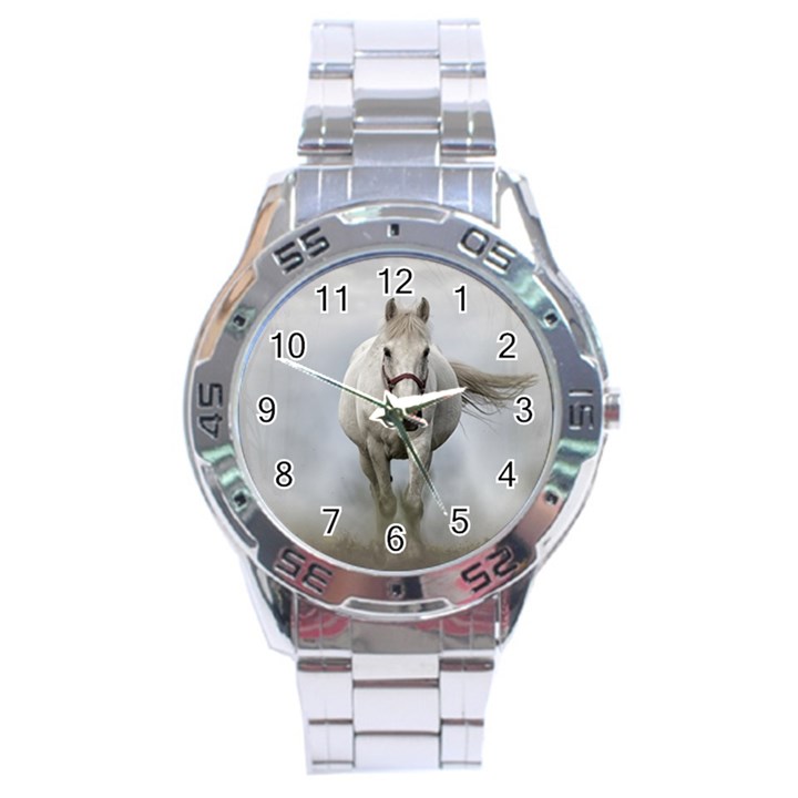 Horse Mammal White Horse Animal Stainless Steel Analogue Watch