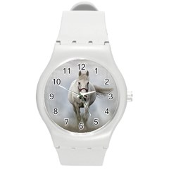 Horse Mammal White Horse Animal Round Plastic Sport Watch (m)