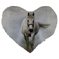 Horse Mammal White Horse Animal Large 19  Premium Heart Shape Cushions by Celenk