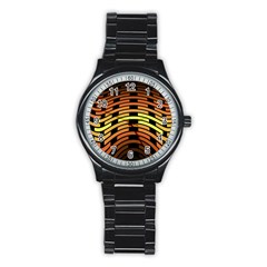 Fractal Orange Texture Waves Stainless Steel Round Watch by Celenk