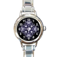 Fractal Blue Denim Stained Glass Round Italian Charm Watch by Celenk