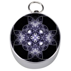 Fractal Blue Denim Stained Glass Silver Compasses by Celenk