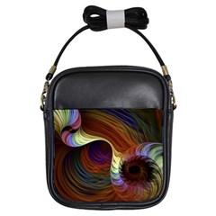 Fractal Colorful Rainbow Flowing Girls Sling Bags by Celenk