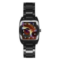 Fractal Colorful Rainbow Flowing Stainless Steel Barrel Watch by Celenk