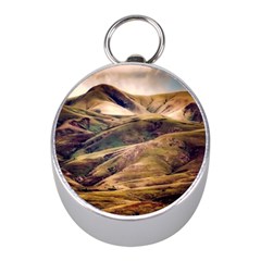 Iceland Mountains Sky Clouds Mini Silver Compasses by Celenk