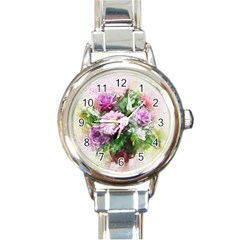 Flowers Roses Bouquet Art Nature Round Italian Charm Watch by Celenk