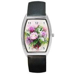 Flowers Roses Bouquet Art Nature Barrel Style Metal Watch by Celenk