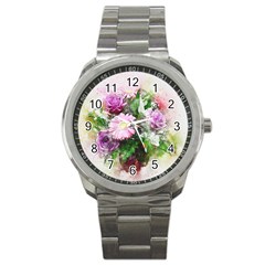 Flowers Roses Bouquet Art Nature Sport Metal Watch by Celenk