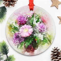 Flowers Roses Bouquet Art Nature Round Ornament (two Sides) by Celenk