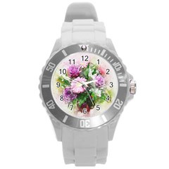 Flowers Roses Bouquet Art Nature Round Plastic Sport Watch (l) by Celenk