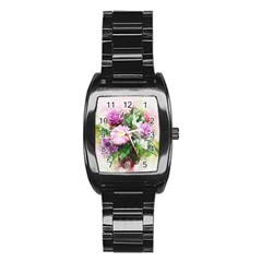 Flowers Roses Bouquet Art Nature Stainless Steel Barrel Watch by Celenk