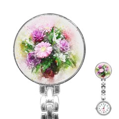 Flowers Roses Bouquet Art Nature Stainless Steel Nurses Watch by Celenk