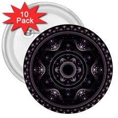 Fractal Mandala Circles Purple 3  Buttons (10 Pack)  by Celenk