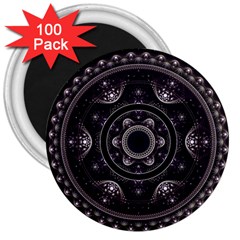 Fractal Mandala Circles Purple 3  Magnets (100 Pack) by Celenk