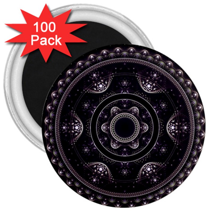 Fractal Mandala Circles Purple 3  Magnets (100 pack)