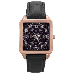 Fractal Mandala Circles Purple Rose Gold Leather Watch  by Celenk