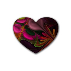 Fractal Abstract Colorful Floral Rubber Coaster (heart)  by Celenk