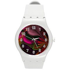 Fractal Abstract Colorful Floral Round Plastic Sport Watch (m) by Celenk