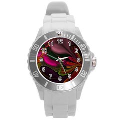 Fractal Abstract Colorful Floral Round Plastic Sport Watch (l) by Celenk