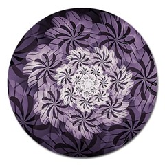 Fractal Floral Striped Lavender Magnet 5  (round) by Celenk