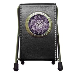 Fractal Floral Striped Lavender Pen Holder Desk Clocks by Celenk