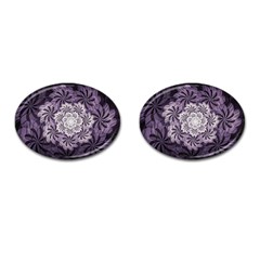 Fractal Floral Striped Lavender Cufflinks (oval) by Celenk