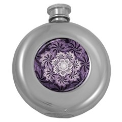 Fractal Floral Striped Lavender Round Hip Flask (5 Oz) by Celenk