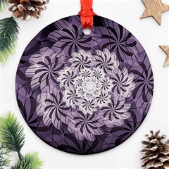 Fractal Floral Striped Lavender Round Ornament (two Sides) by Celenk