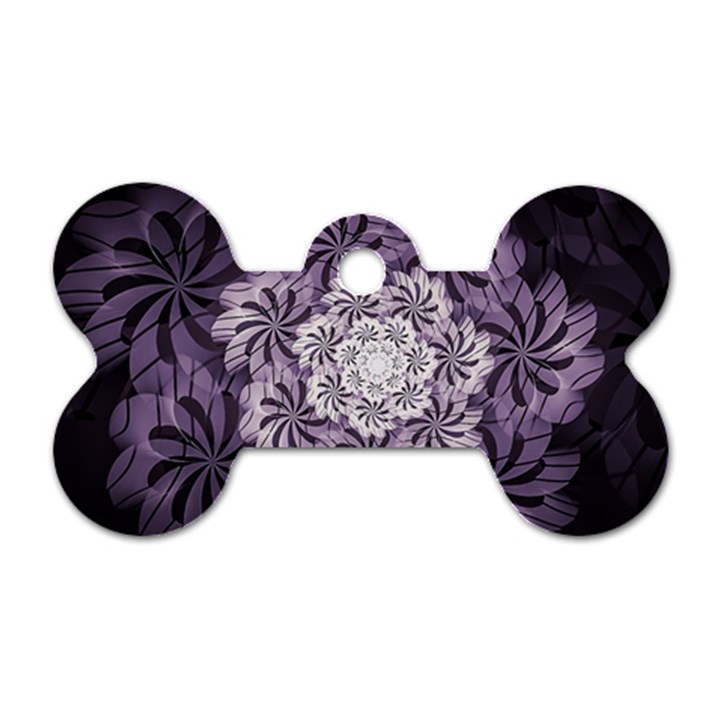 Fractal Floral Striped Lavender Dog Tag Bone (Two Sides)