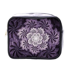 Fractal Floral Striped Lavender Mini Toiletries Bags by Celenk