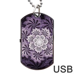 Fractal Floral Striped Lavender Dog Tag Usb Flash (one Side) by Celenk