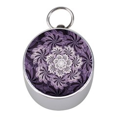 Fractal Floral Striped Lavender Mini Silver Compasses by Celenk