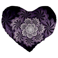 Fractal Floral Striped Lavender Large 19  Premium Flano Heart Shape Cushions by Celenk