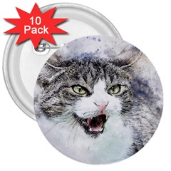 Cat Pet Art Abstract Watercolor 3  Buttons (10 Pack)  by Celenk