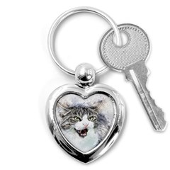 Cat Pet Art Abstract Watercolor Key Chains (heart)  by Celenk