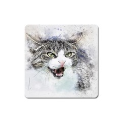 Cat Pet Art Abstract Watercolor Square Magnet