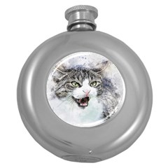 Cat Pet Art Abstract Watercolor Round Hip Flask (5 Oz)