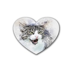 Cat Pet Art Abstract Watercolor Heart Coaster (4 Pack)  by Celenk