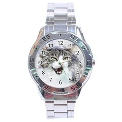 Cat Pet Art Abstract Watercolor Stainless Steel Analogue Watch by Celenk