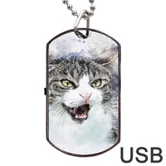 Cat Pet Art Abstract Watercolor Dog Tag Usb Flash (two Sides) by Celenk