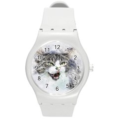 Cat Pet Art Abstract Watercolor Round Plastic Sport Watch (m) by Celenk