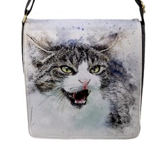 Cat Pet Art Abstract Watercolor Flap Messenger Bag (l)  by Celenk