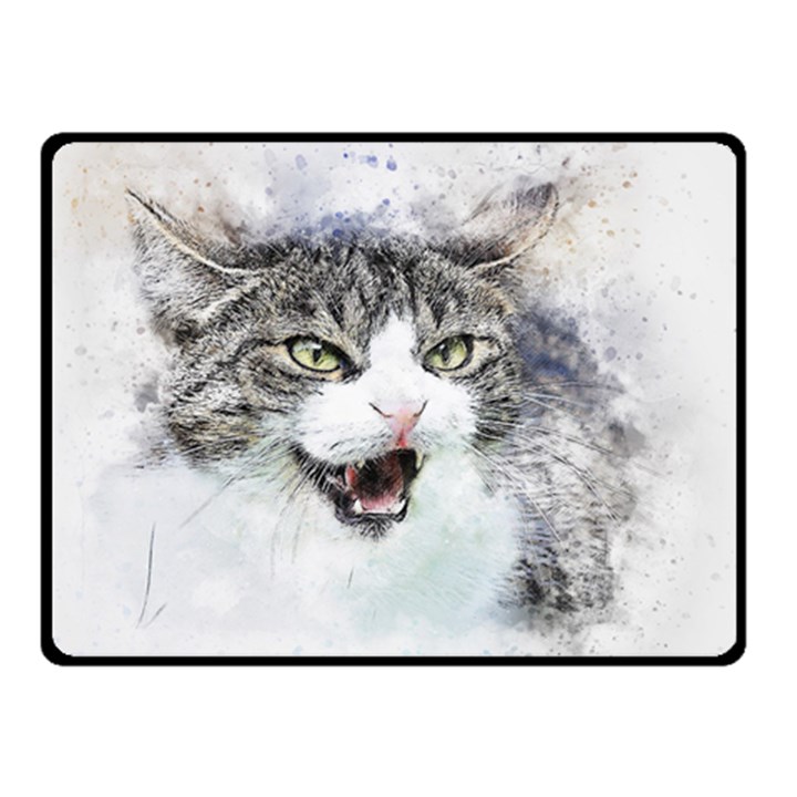 Cat Pet Art Abstract Watercolor Double Sided Fleece Blanket (Small) 